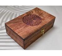 India House Hand Carved Tree of Life Wooden Jewelry Storage Box Multipurpose Decorative Vintage Style Keepsake Trinket Case Holder Treasure Chest Necklace Earring Organizer Great Gift (10x6x3 inch)
