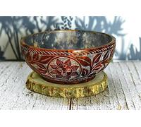 India House Soapstone Smudge Bowl for Scrying - 5”x 2” - Incense Burner, Wiccan Rituals, Divination (Design 4)
