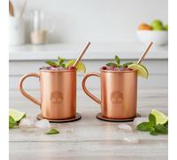 India House - Tree of Life Moscow Mule Cup Set, 16 oz | Cocktail Cup Set | Copper Glasses | Party Gift Pure Copper Plain Smooth Finishing Set of 2 Mugs with Straw and Coaster