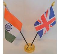 India Indian Union Jack 2 Flag Friendship Desktop Table Centrepiece Flag Flags With Gold Base Ideal For Party Conferences Office Display