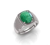 INDIA MADE 10.25 Ratti Panna Stone Original Certified Emerald Gemstone Adjustable Woman Man Ring with Lab Certificate(Jf) Silver-B0CMHQ27DW