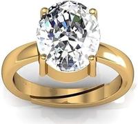 INDIA MADE 11.00 Carat Natural American Diamond White Zircon Stone Gold Plated Adjustable Astrological Purpose Ring For Men And Women-B0CXMBTD3P