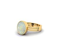 INDIA MADE 11.25 Ratti / 10.00 Carat Natural Certified A Quality Australian White Opal Astrological Purpose Loose Gemstone Panchdhatu Gold Plated Ring for Men and Women