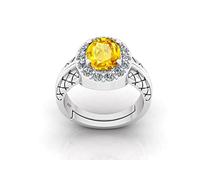 INDIA MADE 11.25 Ratti 10.55ct Natural Yellow Sapphire Pukhraj Stone Panchdhatu Adjustable Silver Ring for Women Men - 27414 Silver Artificial Sapphire Silver Created Sapphire