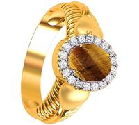 INDIA MADE 11.25 Ratti Natural Tiger Eye Oval Cut Gemstone Astrological Gold Plated Ring Original Certified For Men'S And Women'S-B0C41VJ2PF