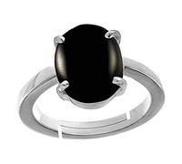 INDIA MADE 12.00 Ratti / 11.25ct Certified Natural Black Hakik Silver Adjustable Ring for Men and Women - B0BBTXX9FT