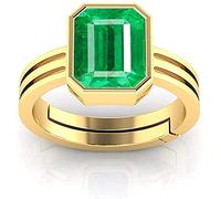INDIA MADE 12.00 Ratti Certified Natural Emerald Panna Panchdhatu Adjustable Rashi Ratan Gold Plating Ring for Astrological Purposes Men and Women Laboratory Certified - 9400, Silver