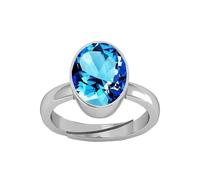 INDIA MADE 12.25 Ratti 11.00 Carat Special Quality Blue Topaz Free Size Adjustable Ring Silver Plated by Lab Certified(Top Aa Quality For Man Or Women-B0CXM51W9G