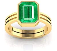 INDIA MADE 12.25 Ratti Certified Natural Emerald Panna Panchdhatu Adjustable Rashi Ratan Gold Plating Ring for Astrological Purposes Men and Women - 23797, Silver, Artificial Sapphire