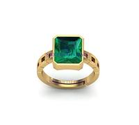 INDIA MADE 14.00 Carat Certified Natural Emerald Panna Panchdhatu Adjustable Rashi Ratan Gold Plating Ring for Astrological Purposes Men and Women - 18401, Silver, Artificial Sapphire