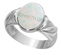 INDIA MADE 15.25ct/14.00 Ratti Super Multi Fire Opal Silver Ring, Certified Natural Oval White Australian Loose Gemstone (Certified Lab Card - Certificate)-28578, Silver,