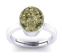 INDIA MADE 16.25 Ratti 15.25 Crt Natural Pyrite Crystal Ring Silver Plated Ring With Adjustable Size For Men And Women-30606, Silver, Created Sapphire, Silver, Created Sapphire