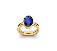 INDIA MADE 16.25 Ratti 15.55ct Lab - Certified Untreated Aa Quality Natural Blue Sapphire Neelam Gold Plated Adjustable Gemstone Ring for Men and Women S-B0DK7GTJNH