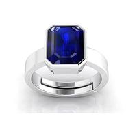 INDIA MADE 17.00 Ratti AAA+ Quality Natural Blue Sapphire Neelam Silver Plated Adjustable Gemstone Ring for Women and Men (Lab Certified) - 12618, Silver, Artificial Sapphire
