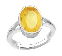 INDIA MADE 3.25 Ratti 2.55 Carat Natural Yellow Sapphire Pukhraj Stone Panchdhatu Adjustable Silver Ring for Men and Women - 12830, Silver, Artificial Sapphire, Silver, Created Sapphire