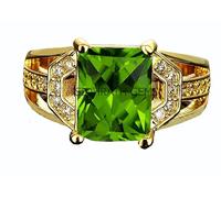 INDIA MADE 4.25 Ratti /3.00 Carat A+ Quality Natural Certified Green Peridot Gemstone Gold Plated Adjustable Ring For Women'S (Ggtl Lab Certified)-B0CKBWJRCY