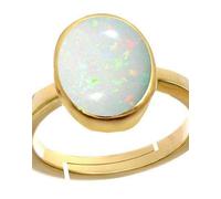 INDIA MADE 4.25 Ratti/3.75 Carat Natural Certified Aa++ Quality Australian White Opal Astrological Purpose Loose Gemstone Panchdhatu Gold Plated Ring for Men and Women