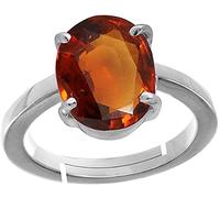 INDIA MADE 4.25 Ratti Certified Unheated Untreatet Aaa+ Quality And Certified by Wtgtl Natural Gomed Stone Silver Plated Ring Adjustable Hessonite-B093BP8HY2