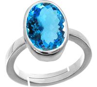 INDIA MADE 5.25 Ratti 4.00 Carat Blue Topaz Free Size Adjustable Ring Silver Plated Gemstone Lab Certified Top Aa Quality for Men and Women B0C2QDL1PZ