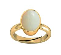 INDIA MADE 5.25 Ratti / 4.00 Carat Natural Certified A Quality Australian White Opal Astrological Purpose Loose Gemstone Panchdhatu Gold Plated Ring for Men and Women - B0BWNL8R3W