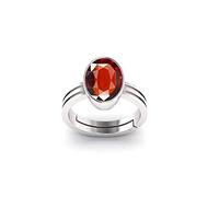 INDIA MADE 5.25 Ratti / 4.00 Carat Natural Certified Hessonite/Garnet/Gomed Loose Gemstone Adjustable Ring Sizes 15-28 for Men and Women S-B0DK7J8HQC Silver Artificial