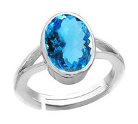 INDIA MADE 5.25 Ratti 4.00 Carat Special Blue Topaz Free Size Adjustable Ring Silver Plated Gemstone Lab Certified (Top Aa Quality for Men and Women - B0C2QBR7TZ