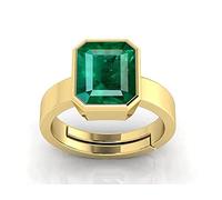 INDIA MADE 6.25 Ratti 5.25 Carat Certified Natural Emerald Panna Panchdhatu Adjustable Rashi Ratan Gold Plating Ring for Astrological Purposes Men and Women by Lab Certifeid-12569,