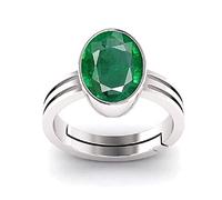 INDIA MADE 7.25 Ratti 6.00 Carat Certified Natural Emerald Panna Panchdhatu Adjustable Ring Rashi Ratan Silver Plated, Silver, Synthetic Sapphire, Silver, Created Sapphire