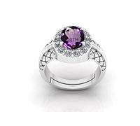 INDIA MADE 7.25 Ratti 6.50 Carat Amethyst Silver Plated Ring Katela Ring Original Certified Natural Amethyst Stone Astrological Birthstone Adjustable Ring Size 16-24 for Women