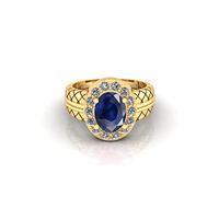 INDIA MADE 8.25 Ratti 7.00 Carat Certified Original Blue Sapphire Gold Plated Ring Panchdhatu Adjustable Neelam Ring for Men and Women Lab Certified - 27491, Silver, Created
