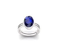 INDIA MADE 8.25 Ratti 7.25 Carat Lab - Certified Untreated Aa Quality, Natural Blue Sapphire, Neelam Silver, Adjustable Gemstone Ring for Men and Women, S-B0BVHQ3QJ1, Silver