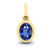INDIA MADE 8.25 Ratti 7.50 Carat Natural Blue Saphire Simple Oval Pendant Gold Plated Lab Certified-B0BJKPNX7S