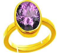 INDIA MADE 9.25 Ratti 8.00 Carat Amethyst Ring Katela Ring Original Certified Natural Amethyst Stone Ring Astrological Birthstone Gold Plated Adjustable Ring Size 16-28 for Men and Women