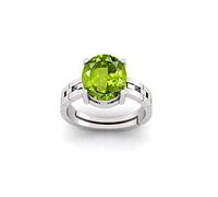 INDIA MADE 9.25 Ratti 8.60 Carat Certified Natural Green Peridot Gemstone Adjustable Ring/Anguthi for Men and Women - B09X1J2M6V, Silver, Artificial Sapphire