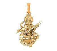 INDIA MADE 925 Sterling Silver 22k Gold Plated Goddess Maa Saraswati (Large Size) Maa Saraswati Devi Locket for Women Men AMZ237 Silver Simulated Sapphire Silver Created