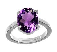 INDIA MADE A Quality Natural 15.00 Carat Amethyst Purple Crystal Stone Silver with Metal Adjustable Ring for Astrological Purposes for Men and Women - 11328, Silver, Artificial Sapphire