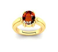 INDIA MADE Adjustable Ring 7.55 Carat Gold Plated Natural Gemstone A Certified Hessonite Gomed Stone Gold-Plated Ring for Men and Women (Lab - Tested) 14738, Silver, Created