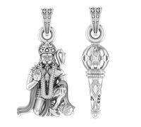 INDIA MADE AMZ284 Sterling Silver Combination Pack with God Hanuman and Gada Pendant for Men Women for Good Health and Wealth Silver Artificial Sapphire