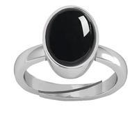 INDIA MADE B0DMWDNHV2 100% Certified 8.00 Ratti/7.50 Carat Natural Black Onyx Chalcedony Adjustable Ring (Sulemani Hakik Silver Gemstone Lab Certified) (Top Aa