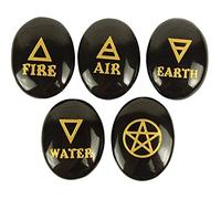 INDIA MADE Black Tourmaline Five Elements Symbols Engraved Crystals Stones Set For easing And Metaphysical Meditation-B0B5CYZNP6