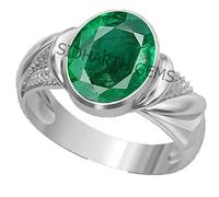 INDIA MADE Certified Emerald Panna 4.25 Ratti 3.00 Carat Panchdhatu Adjustable Silver Plating Ring for Astrological Purposes, Men and Women - 27731, Silver, Created Sapphire