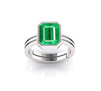 INDIA MADE Certified Natural 14.25 Carat Zambian Emerald Panna Silver Plated Astrological Purpose Adjustable Ring for Women and Men S-B099MN8Z8J Silver Artificial Sapphire