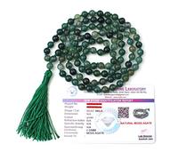 INDIA MADE Certified Natural Crystal Moss Agate Mala Natural Crystal Stone 6 Mm 108 Beads Jap Mala For Meditation, Pooja, Chanting, Wearing/Moss Agate Mala 108 Beads Original-B0BPLKH8QB
