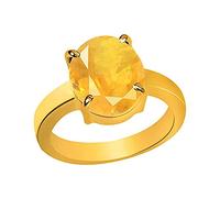 INDIA MADE Certified Unheated Untreated 13.25 Ratti 12.84 Carat Natural Yellow Sapphire Pukhraj Gemstone Ring for Women Men Silver Artificial