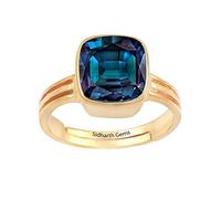 INDIA MADE Certified Unheated Untreated 2.25 Ratti 1.32 Carat Quality Natural Alexandrite Ring Gold Plated for Men and Women - 6271, Silver, Artificial Sapphire