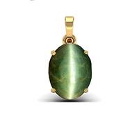 INDIA MADE Certified Unheated Untreatet 9.25 Ratti 8.00 Carat Natural Cat Eyes Stone Pendant Lehsunia Ketu Gold Plated Panchdhatu Pendant by Lab - Certified For Women'S And Men'S-B09SHY4N5N