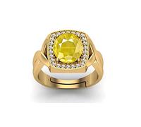 INDIA MADE Gems Certified Unheated Ring for Women and Men, 5.25 Ratti Natural Yellow Sapphire, Pukhraj Gemstone Gold Plated for Men and Women, S-B0BNBWM2M4, Silver, Artificial