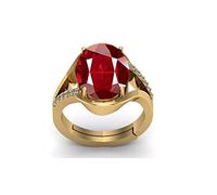 INDIA MADE Natural Certified Unheated Untreated Ring 20.00 Ratti A+ Quality Natural Burma Ruby Manik Gemstone Gold-Plated Ring for Men and Women (Lab Certified) - 28584