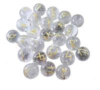 INDIA MADE Natural Clear Crystal Quartz Rune Set easing Round Shape Reiki Stones 25 Pc easing Set One-B08ZNN7ZRB