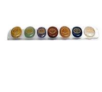 INDIA MADE Natural Seven Chakra Symbols Engraved Gemstones Oval Crystal Set with Selenite Charging Raw Stick For Reiki easing-B09T3NJVJZ